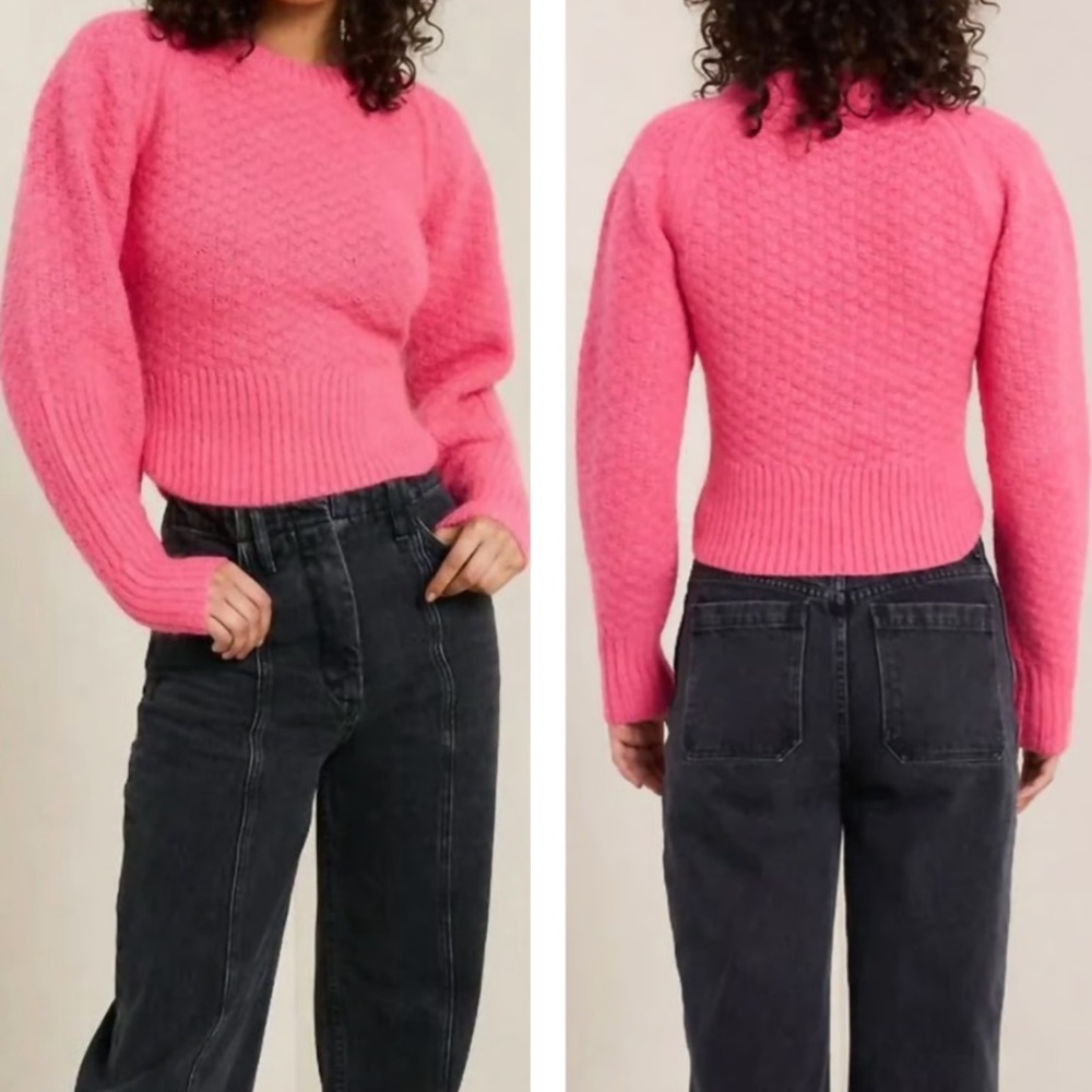 A.L.C. Palmer 100% Merino Wool Sweater Balloon Long Sleeve Ribbed Trim Pink SZ M